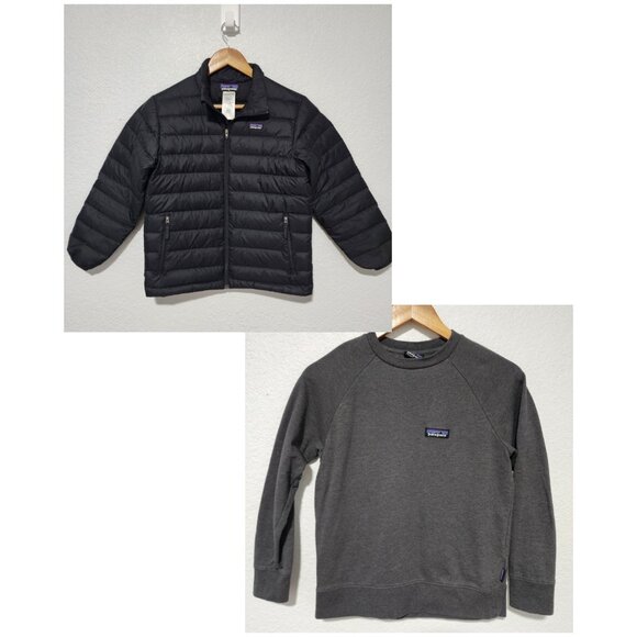 Bundle Of 2 Kids Patagonia Jacket/Sweater Size Medium With Flaws Warm Duckdown - Picture 1 of 16